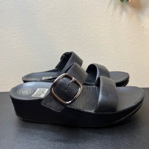 Fitflop Women's Stack Slide Black Sandals Genuine Leather Uppers Size 5